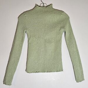 C/MEO Collective Sweater‎ Womens Medium Green Smocked Long Sleeve Mock Neck Top